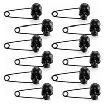 A96K-12 Pcs Skull Head Safety Pins For Clothing, Backpacks, And Gifts - Heavy Duty Black Alloy juoda
