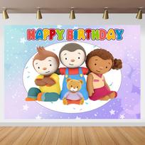 Tchoupi Penguin Doll Backdrop Kids Birthday Party Background Toy Monkey Bear Doll Vinyl Photography Decoration Props Vinyl 125X100CM