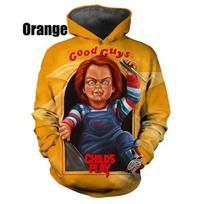 Chucky Lėlė Siaubo Vaikų Žaidimas Gobtuvas Vyriški Drabužiai 3D Spausdintas Naujas Gobtuvai Moterims Harajuku Mada y2k Megztiniai su Gobtuvu Gobtuvas 5XL orange