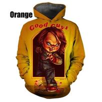 Chucky Lėlė Siaubo Vaikų Žaidimas Gobtuvas Vyriški Drabužiai 3D Spausdintas Naujas Gobtuvai Moterims Harajuku Mada y2k Megztiniai su Gobtuvu Gobtuvas XL orange