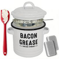 Farmhouse Enamel Grease Container with Strainer And Spatula For Bacons Drippings Fat Keeper Jar Cooking Oil Storage Box balta
