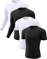 2 Pack Men's Compression Shirts Long Short Sleeve Rash Guard Workout Top, Black L juoda/balta