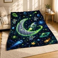 Glow Space Astronauts Plush Throw Blanket 100cm*130cm gray