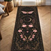 Boho kandis gėlių rašto koridoriaus kilimas tamsaus rašto neslystantis ilgas virtuvės grindų kilimėlis vintažinis plaunamas kilimas koridoriui prieškambariui 40x120cm-Felt beige