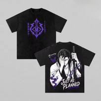 2026 Bleach Sosuke Aizen Double Sided Anime Graphic Vintage Washed Black T-Shirt Unisex Oversized Y2K Streetwear Cotton Tee 110 black