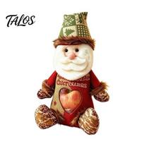 Decorative Tabletop Holiday Decor Christmas Burlap Gift Bags with Clear Window, Santa Snowman Elk Favor Reindeer Drawstring Pouch, Reusable C brown