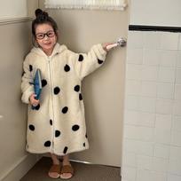Kids Cute Warm Hooded Coral Fleece Bathrobe Boys Girls Winter Homewear 110cm balta