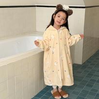 Kids Cute Warm Hooded Coral Fleece Bathrobe Boys Girls Winter Homewear 170cm geltona
