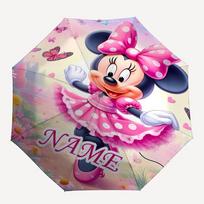 Asmeninis vardas Minnie spausdintas skėtis - Automatinis atidarymas/uždarimas, Aštuonių šonkaulių tvirtas rėmas, Automatiškai sulankstomas skėtis Three-fold umbrella pink