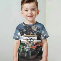2026 Summer Kids Monster Jam Cartoon Truck 3D Print Round Neck Short Sleeve T Shirts Outdoor Casual Tops For Boys Girls 140 gray