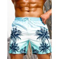 Men's Gradient-Colored Palm Tree Swimsuit - Summer Tropical Casual Beach Pants - Fashion Quick-Drying Sporty Casual Shorts M