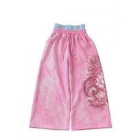Unisex Streetwear Hoodie Wide-Leg Jogger Pants Set With Lotus Print High-Waist Double Waistband Large pink