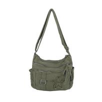 Denim Bag - Campus Student Single Shoulder Bag - Casual and Simple Large Capacity Crossbody Bag žalia