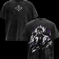 Aizen Sousuke BLEACH Anime T Shirt Men Clothing Gothic Vintage Washed T-shirt Summer Short Sleeve Casual Loose Cotton Tees Tops L black