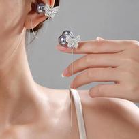 Silver Fairy Wireless Earbud Decor Clip Sparkly Cubic Zircon Dangle Star Pendant For Women Girls Daily Wear Parties Dating C