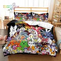 Digimon Anime patalynės komplektas Viengulis Twin Pilnas Queen King Dydžio Lovos Komplektas Suaugusiųjų Vaikų Miegamojo Nuotykių Monstrų Animacinis Patalynės Rinkinys Dovana US Twin 173x218cm