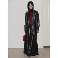 Women's Retro Pu Leather Cotton Coat with Autumn and Winter Hong Kong Style Style M juoda