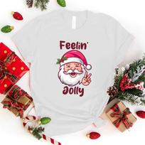 Unisex Short Sleeve Christmas Feelin Jolly Santa Claus Print T Shirts Women Causal Harajuku Tops Funny T Shirt XXXL auksas