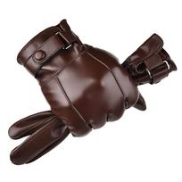 Odinės pirštinės vyriškos žiemos lietimui jautrus ekranas sustiprintos šiltos vėjui atsparios šalto oro vairavimui motociklo odinės pirštinės Men's Open Double Rib Strap Brown gray