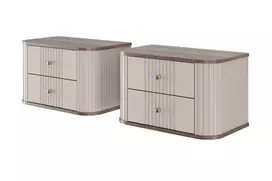 2 vnt. VESPER naktinė spintelė 56 2SZ, kašmyro spalvos MDF, riešutmedžio atspalvio, su auksiniais rankenėlėmis, kabinama