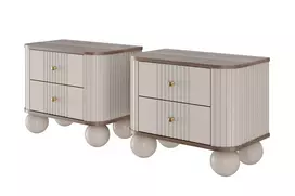 2 vnt. VESPER naktinė spintelė 56 2SZ, kašmyro spalvos MDF, riešutmedžio atspalvio, auksinės rankenos, rutulinės kojelės