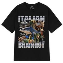 Italian Brainrot Tralalero Tralala Tung Sahur Bombardiro Crocodilo Fun Meme T-shirt Women's Fashion Loose T-shirt XXXL juoda