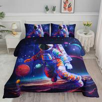 3Pcs Astronaut Comforter Set, Space Bedding Set Twin, Outer Space Astronaut Comforter Set, Galaxy Astronaut Space Bedding AU Queen(210x210cm) blue