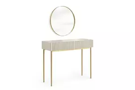 Dressing Table Nicole - Cashmere / Golden Legs + Mirror Nicole 60 - Gold