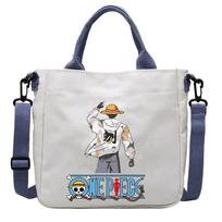 One Piece Canvas Bags Luffy Cartoon Anime Figures Pattern Shoulder Pouch Outdoor Big Capacity Fashionable Crossbody Bags Handbag Gifts white