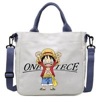 One Piece Canvas Bags Luffy Cartoon Anime Figures Pattern Shoulder Pouch Outdoor Big Capacity Fashionable Crossbody Bags Handbag Gifts white