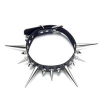 Long Spike Choker Punk Faux Leather Collar For Women Men Cool Big Rivets  Studded Chocker Goth Style Necklace  Accessories black