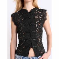 Y2K Aesthetic Solid Color Lace Crop Top Sleeveless Chinese Frog Button Vest Women's Summer Party Streetwear S