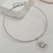 SHIXIN Retro Smooth Golden Metal Thin Choker Necklace for Women Trendy Sun Pendant Necklace Torques Summer Neck Chain Jewelry gray