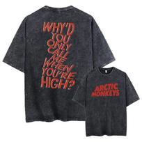 Arctic Monkeys Washed TShirts Graphic Print Unisex Cotton Tees Rock Band Shirts L black