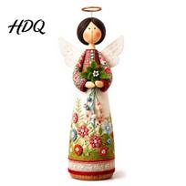Fine Carving Ornament Vintage Floral Figurine Ornament Hand Carved Flower Angel Statue Decorative Figure with Wings Home Table Decoration for Living A beige