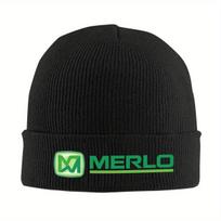 New  Merlo Logo Warm Knitted Cap Fashion Bonnet Hat Autumn Winter Outdoor Beanies Hats for Unisex Adult One Size black