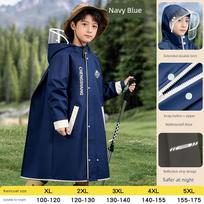 Vaikų lietpaltis berniukams ir mergaitėms, ilgas neperšlampamas lietpaltis pradinių klasių mokiniams, tinkamas mokyklai, naujas 2026 m. modelis su vieta kuprinei 5XL / Navy Blue / Extended Double Brim black