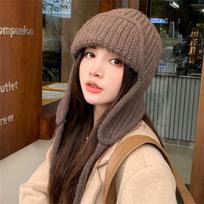 Solid Color Bonnet Caps Winter Warm Ear Protection Casual Knitted Hat  for Women Girls kava