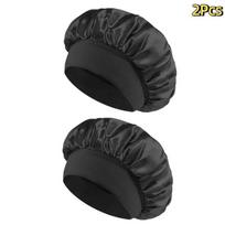 Satin Sleep Bonnet 2 Pack Soft Wide Elastic Band Anti-tangle Hair Protection Headscarf for Night Sleeping A16 black