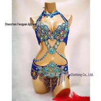 Sequined Belly Dance & Pole Dance Costume: Women's Oriental Dancewear Bra for Stage Performance 38 karališkos mėlynos spalvos
