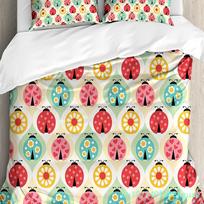 Ladybugs Bedding Set Comforter Duvet Cover Pillow Shams Ladybugs And Ornate Clouds Magic In The Air Bedding Cover Double Bed Set EU Single 135*200cm/53x79in 3pcs red