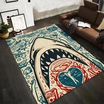 Shark and Diver Adventure Print Rug Non-slip rug suitable for living room and bedroom sofas. 80x120cm( 31x47in) gray