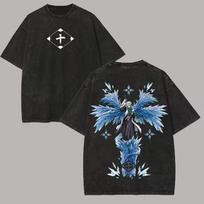 Bleach Toshiro Hitsugaya Ice Dragon Wings Double Sided Captain Badge Vintage Washed Anime Graphic T-Shirt Oversized Y2K Tee XL gray