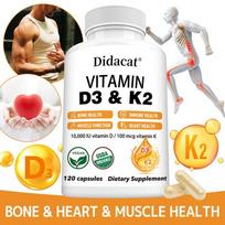 Vitamin D3+K2 Supplement 10,000 IU D3 and K2 MK-7 Capsules Supports Bone, Heart, Muscle, and Immune System Non-GMO 1 pcs 120 Tablets