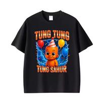 Funny Italian Brainrot Meme T shirts Tung Tung Tung Sahur Graphic T shirts Men Women Fashion Vintage Short Sleeve Cotton T shirt 140 black