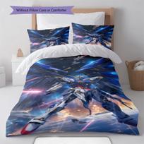Gundam Chibi Big Eyes Mobile Suit Bedding Set Anime Duvet Cover Polyester Soft Bed Linen -QJY EU Single 135*200cm/53x79in 3pcs blue