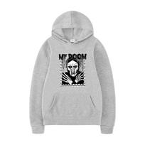 MF DOOM Hoodie – Unisex Black Fleece Sweatshirt, Metal Mask & Skeleton Bones Frame Print, Hip Hop Rap Streetwear 3XL šviesiai pilka spalva