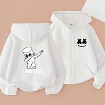 DJ Marshmello Spausdinimo Vaikų Pavasariniai Rudeniniai Megztiniai su Užtrauktuku ir Gobtuvu 2-13 Metų Berniukams Mergaitėms Madingi Laisvalaikio Viršutiniai Drabužiai 160 balta