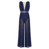 Girls Wide Leg Dance Jumpsuit 5-6 Years tamsiai mėlyna spalva