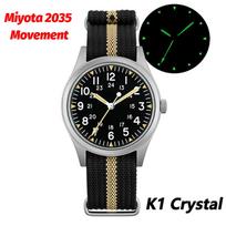 Militado ML07 Vintažinis kvarcinis laikrodis VH31 Mechanizmas Apyrankiniai laikrodžiai Burbulinis stiklas Su didelio skaidrumo AR danga Šviečiantis 36 mm Laikrodžiai black